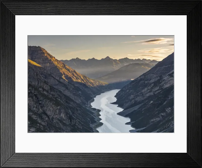 Framed Print : View from Crap del la Parèof Livigno lake and mountains, Sondrio Framed Print : View from Crap del la Parèof Livigno lake and mountains, Sondrio