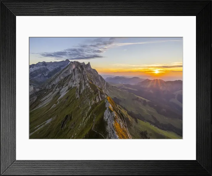 Framed Print : Schafler ridge at sunset during summer, Wasserauen, Canton Appenzell Innerrhoden