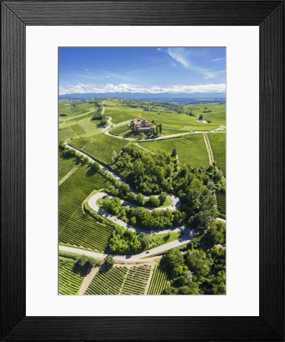 Framed Print : Winding road leading to the Castello di La Volta. Barolo, Barolo wine region, Langhe Framed Print : Winding road leading to the Castello di La Volta. Barolo, Barolo wine region, Langhe