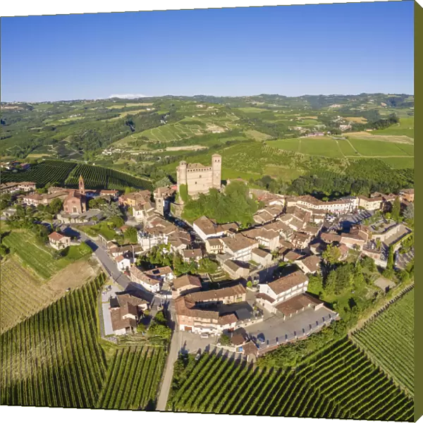 Aerial view of the medieval town of Serralunga d Alba and its castle