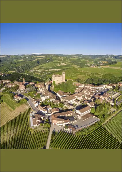 Aerial view of the medieval town of Serralunga d Alba and its castle