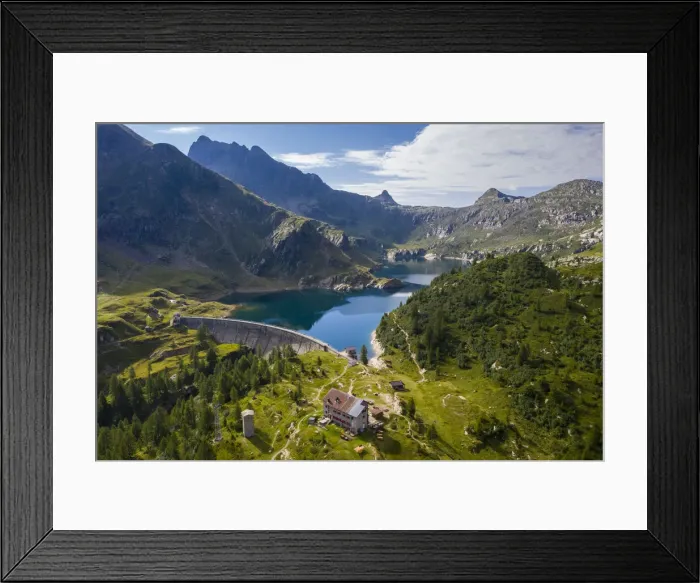 Framed Print : Laghi Gemelli, the dam and its refuge. Branzi, Val Brembana, Alpi Orobie, Bergamo