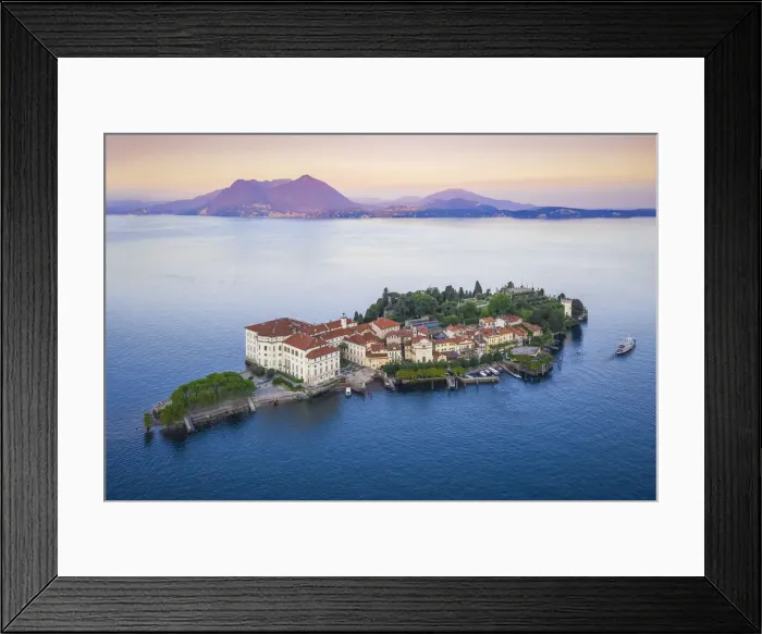 Framed Print : Aerial view of the Borromean Islands during a summer sunset
