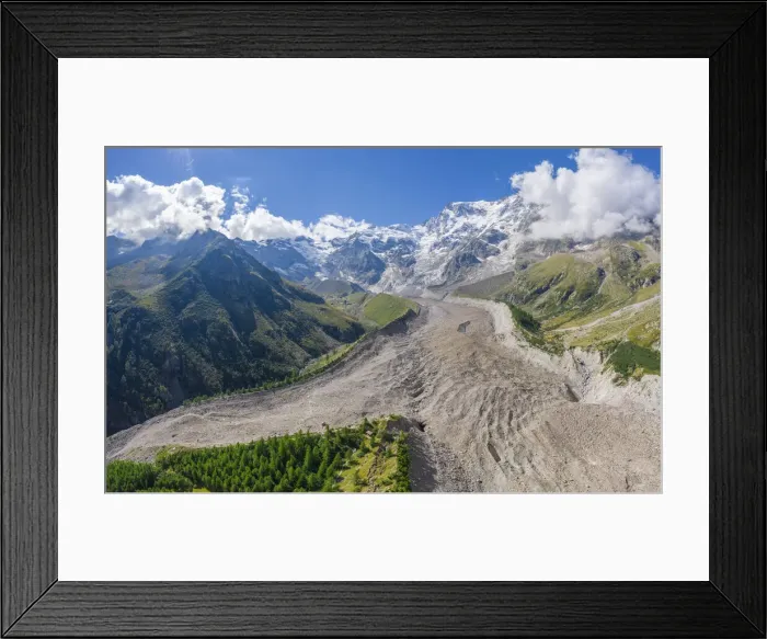 Framed Print : Belvedere glacier that divides at the feet of the east face of Monte Rosa massif