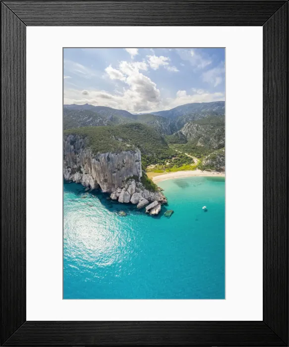 Framed Print : Aerial view of the amazing beach of Cala Luna and the mouth of the river Codula di Luna Framed Print : Aerial view of the amazing beach of Cala Luna and the mouth of the river Codula di Luna
