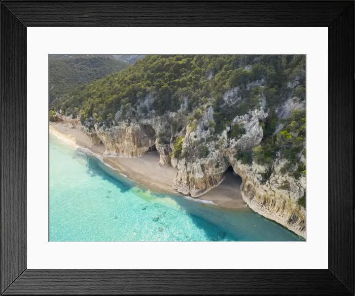 Framed Print : Aerial view of the amazing beach and caves of Cala Luna, Orosei gulf, Nuoro district Framed Print : Aerial view of the amazing beach and caves of Cala Luna, Orosei gulf, Nuoro district