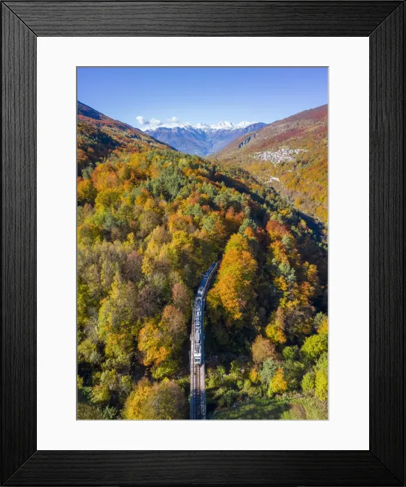 Framed Print : The Vigezzina-Centovalli train passes over a bridge near Gagnone-Orcesco