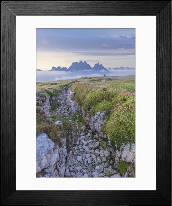 Framed Print : Trench on the Monte Piana towards the Cadini di Misurina, Sexten Dolomites