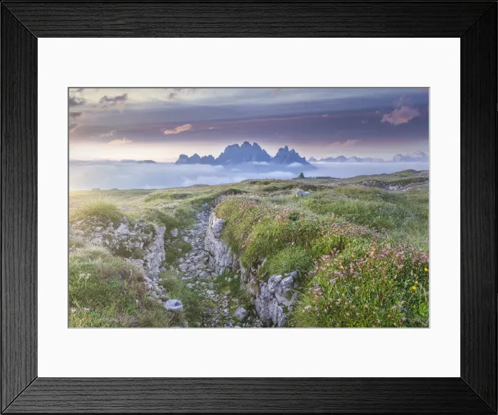 Framed Print : trench on the Monte Piana, sunrise towards the Cadini di Misurina, Sexten Dolomites Framed Print : trench on the Monte Piana, sunrise towards the Cadini di Misurina, Sexten Dolomites