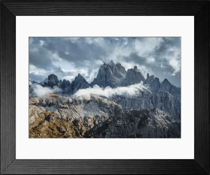 Framed Print : the Cadini di Misurina group, evening of sun and clouds, Dolomites, Auronzo di Cadore Framed Print : the Cadini di Misurina group, evening of sun and clouds, Dolomites, Auronzo di Cadore