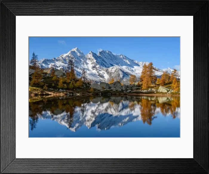 Framed Print : Bellagarda lake in autumn with Levanne in the background(Orco valley Framed Print : Bellagarda lake in autumn with Levanne in the background(Orco valley