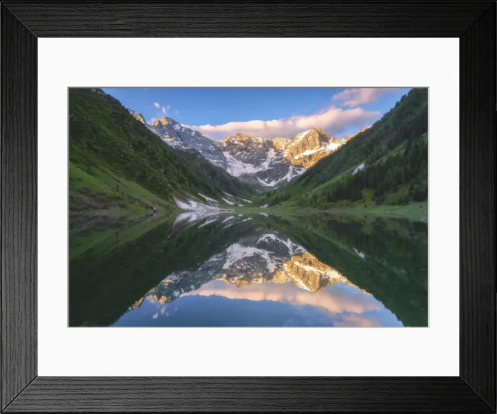 Framed Print : Zappello lake sunrise in Orobie alps, Valtellina, Ambria valley in Lombardy, Italy
