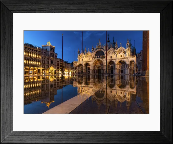 Framed Print : Torre dell Orologio and St Marks Basilica with high tide (acqua alta) Framed Print : Torre dell Orologio and St Marks Basilica with high tide (acqua alta)