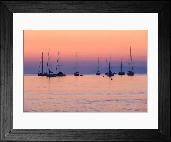Framed Print : Pink sunrise over sailboats in the calm sea, Macinaggio, Cape Corse Framed Print : Pink sunrise over sailboats in the calm sea, Macinaggio, Cape Corse