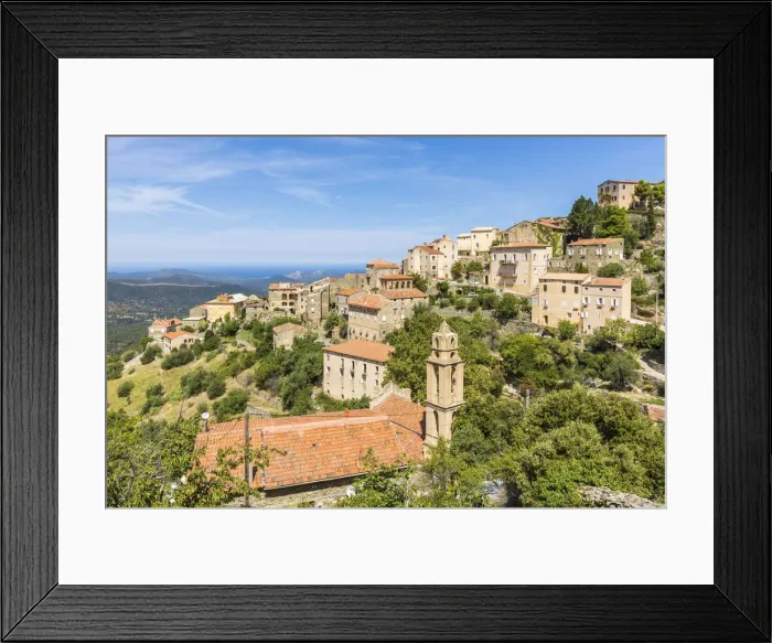 Framed Print : Medieval village of Lama on hilltop, Balagne region, Haute-Corse department, Corsica