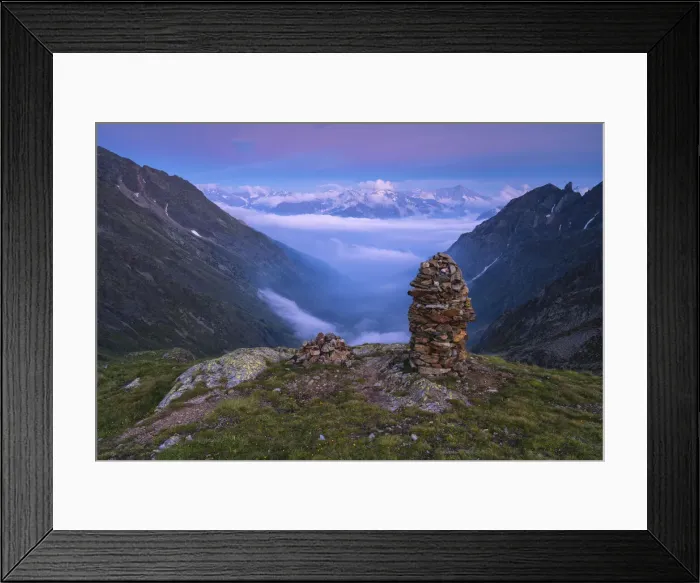 Framed Print : Sunset over the fog in Canè valley, Vallecamonica, Brescia province, Italy Framed Print : Sunset over the fog in Canè valley, Vallecamonica, Brescia province, Italy