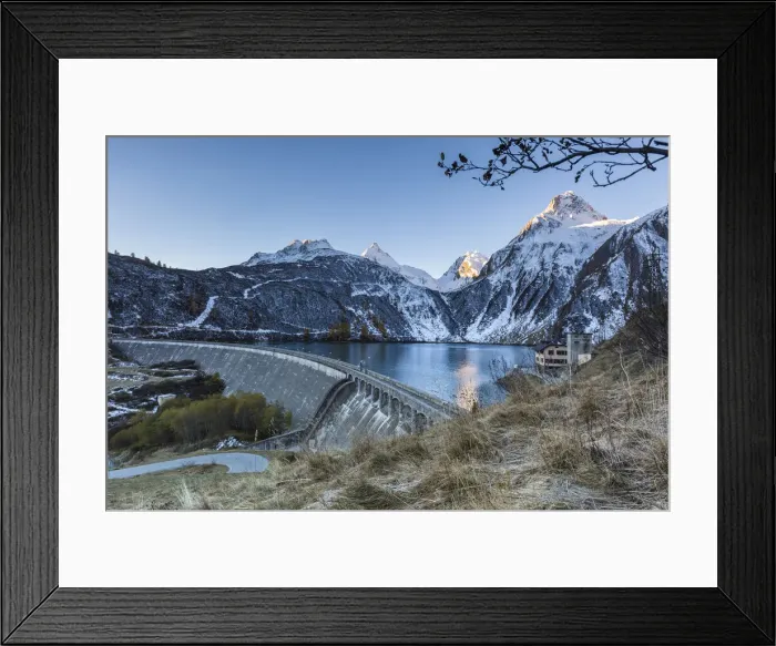 Framed Print : Dam and Lago di Morasco with majestic mountains in background, Val Formazza Framed Print : Dam and Lago di Morasco with majestic mountains in background, Val Formazza