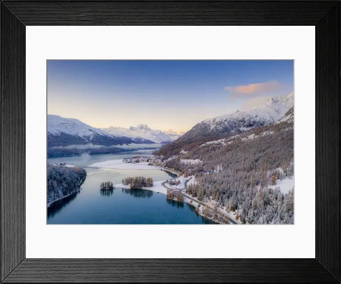 Framed Print : Lej Da Champfer with Silvaplana and Piz Da La Margna in background, Graubunden, Engadine Framed Print : Lej Da Champfer with Silvaplana and Piz Da La Margna in background, Graubunden, Engadine