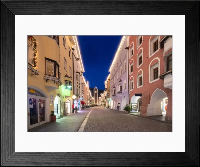Framed Print : Christmas lights on colorful houses of the old town and Torre delle Dodici medieval tower Framed Print : Christmas lights on colorful houses of the old town and Torre delle Dodici medieval tower