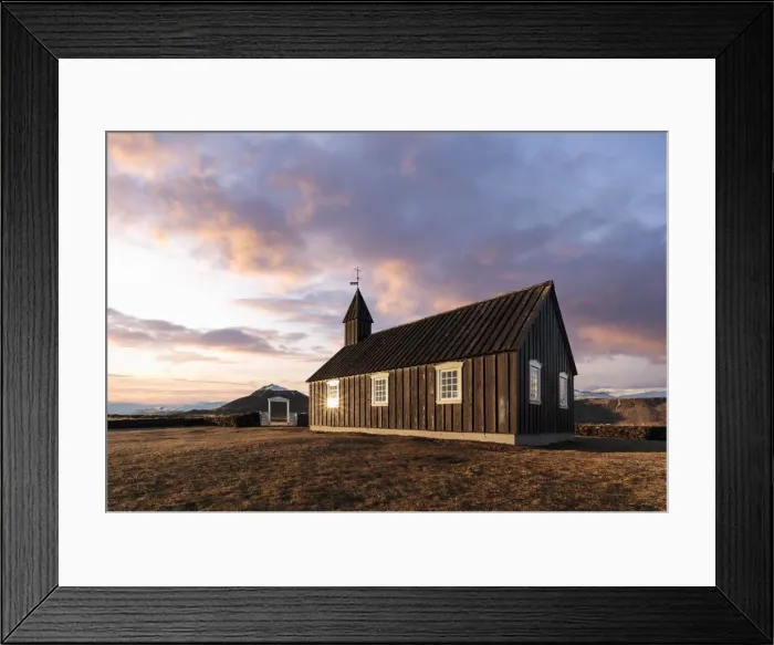 Framed Print : Budir black church at sunset, Snaeffelsness, Iceland Framed Print : Budir black church at sunset, Snaeffelsness, Iceland