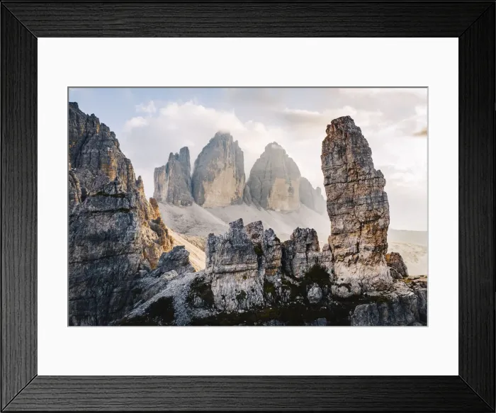 Framed Print : Lavaredo three peaks during sunset. Bolzano province, South tyrol, Italy