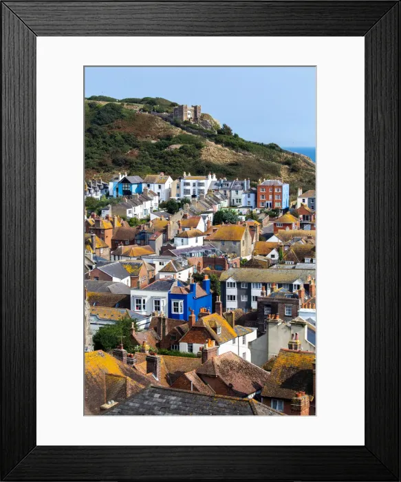 Framed Print : UK, England, East Sussex, Hastings, The centre of Hastings from Castle Hill Framed Print : UK, England, East Sussex, Hastings, The centre of Hastings from Castle Hill