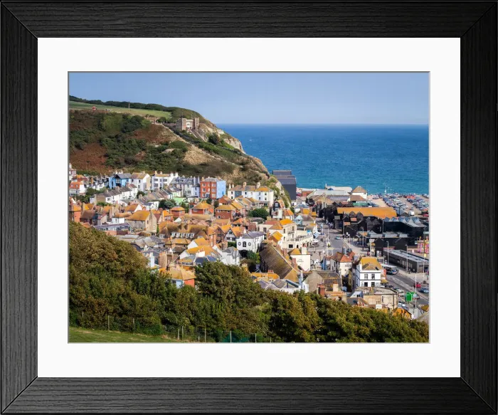 Framed Print : UK, England, East Sussex, Hastings, The centre of Hastings from Castle Hill Framed Print : UK, England, East Sussex, Hastings, The centre of Hastings from Castle Hill