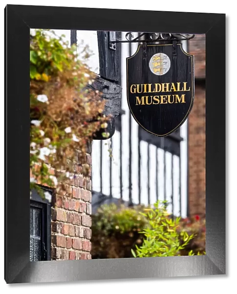 UK, England, Kent, Sandwich, Wood sign of the Guildhall Museum in the building of the