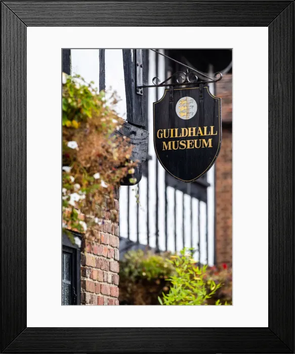 Framed Print : UK, England, Kent, Sandwich, Wood sign of the Guildhall Museum in the building of Framed Print : UK, England, Kent, Sandwich, Wood sign of the Guildhall Museum in the building of