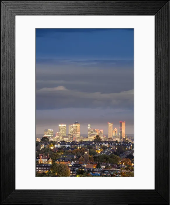 Framed Print : Europe, UK, England, London, docklands, skyline view of downtown London showing suburban Framed Print : Europe, UK, England, London, docklands, skyline view of downtown London showing suburban