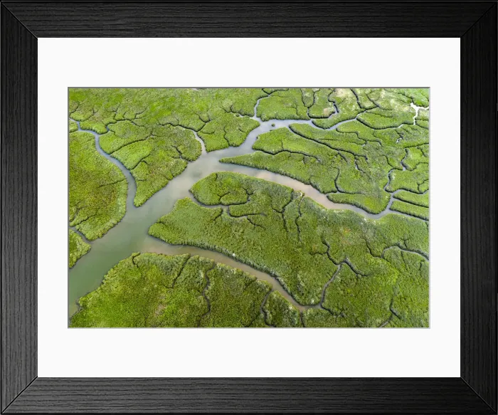 Framed Print : Aerial view of salt marshes on the Camel Estuary, Wadebridge, Cornwall Framed Print : Aerial view of salt marshes on the Camel Estuary, Wadebridge, Cornwall