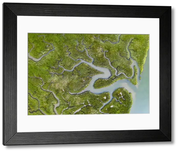 Framed Print : Aerial view of salt marshes on the Camel Estuary, Wadebridge, Cornwall