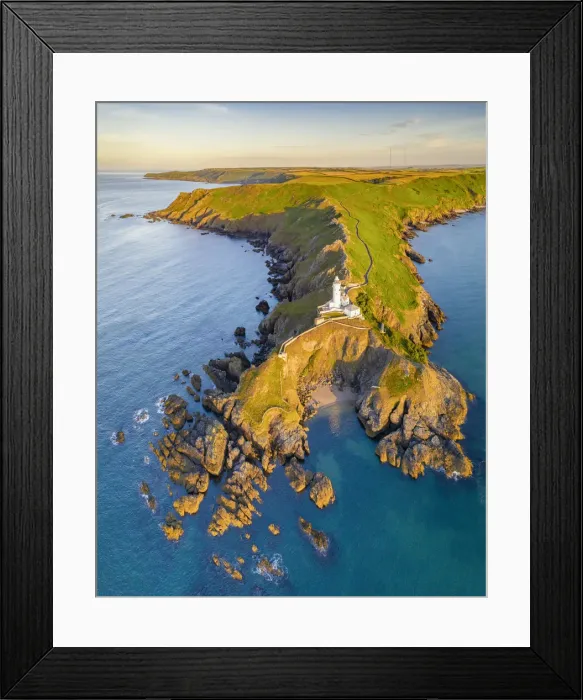 Framed Print : Aerial view of Start Point lighthouse and headland, South Hams, Devon, England Framed Print : Aerial view of Start Point lighthouse and headland, South Hams, Devon, England
