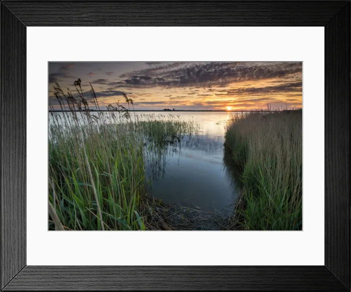 Framed Print : Sunset over Breydon Water, near Great Yarmouth, Norfolk, England