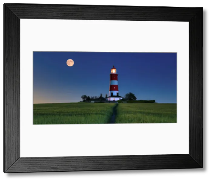 Framed Print : Strawberry Moon over Happisburgh Lighthouse, Norfolk, England Framed Print : Strawberry Moon over Happisburgh Lighthouse, Norfolk, England