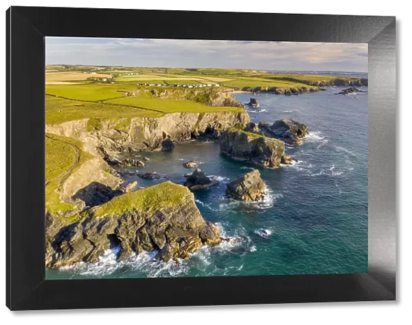 Rugged North Cornish coastline near Porthcothan, Cornwall, England. Summer (July) 2020