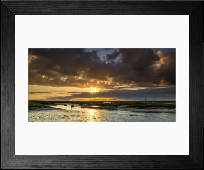 Framed Print : Sunset at Brancaster Staithe, Norfolk, England Framed Print : Sunset at Brancaster Staithe, Norfolk, England