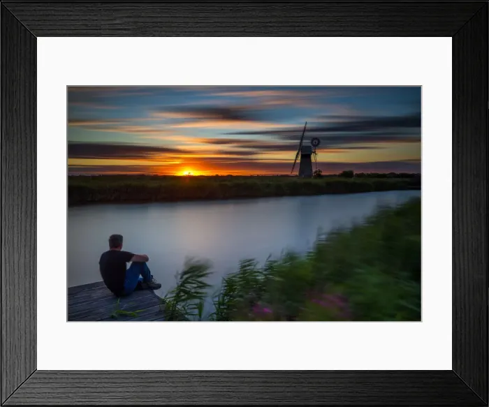 Framed Print : Person Enjoying Sunset by River Thurne, Norfolk Broads National Park, Norfolk, England Framed Print : Person Enjoying Sunset by River Thurne, Norfolk Broads National Park, Norfolk, England