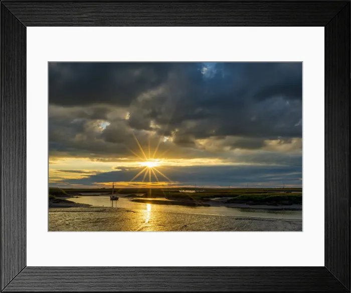 Framed Print : Sunset at Brancaster Staithe, Norfolk, England Framed Print : Sunset at Brancaster Staithe, Norfolk, England