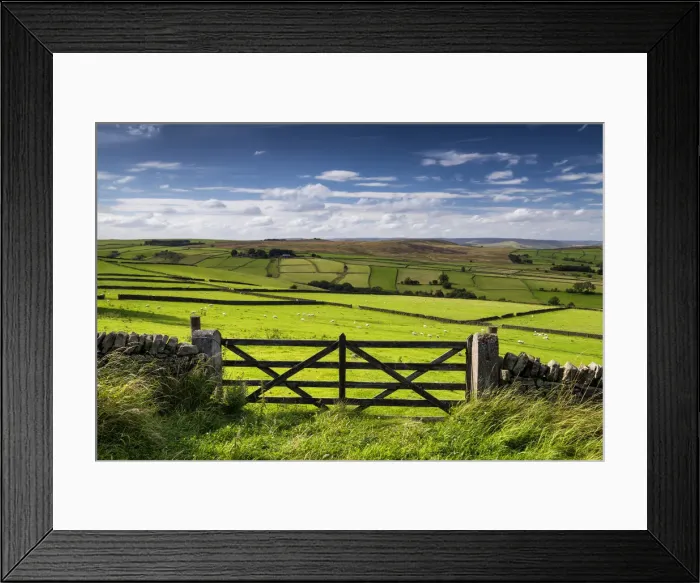 Framed Print : Gate & Farmland, Peak District National Park, Derbyshire, England Framed Print : Gate & Farmland, Peak District National Park, Derbyshire, England