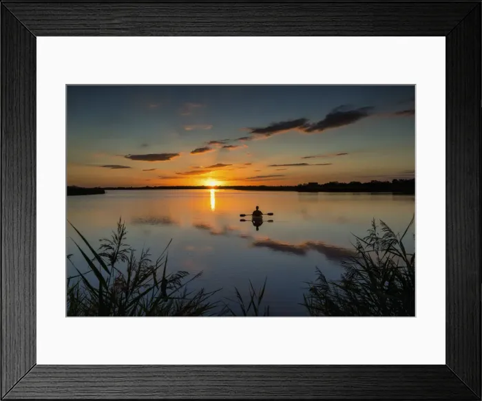 Framed Print : Kayaker at Sunset, Norfolk Broads National Park, Norfolk, England Framed Print : Kayaker at Sunset, Norfolk Broads National Park, Norfolk, England