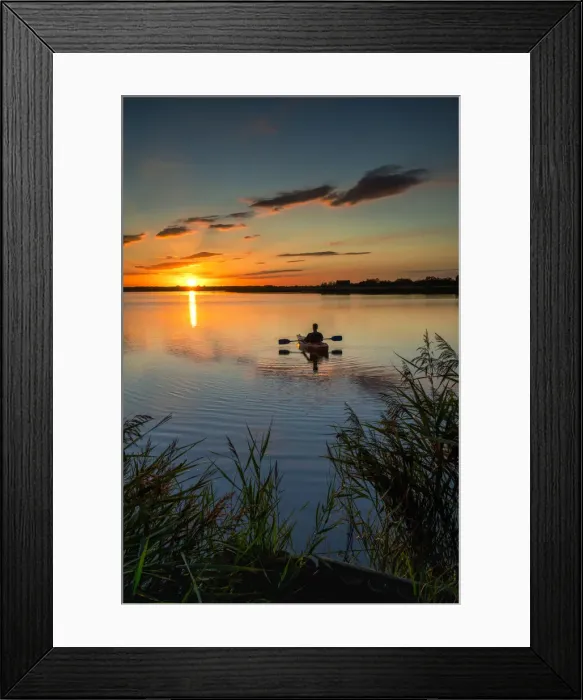 Framed Print : Kayaker at Sunset, Norfolk Broads National Park, Norfolk, England