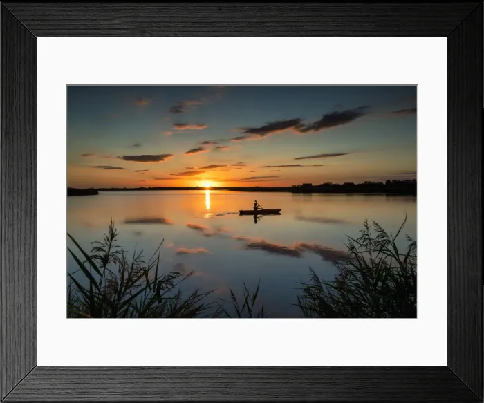 Framed Print : Kayaker at Sunset, Norfolk Broads National Park, Norfolk, England Framed Print : Kayaker at Sunset, Norfolk Broads National Park, Norfolk, England