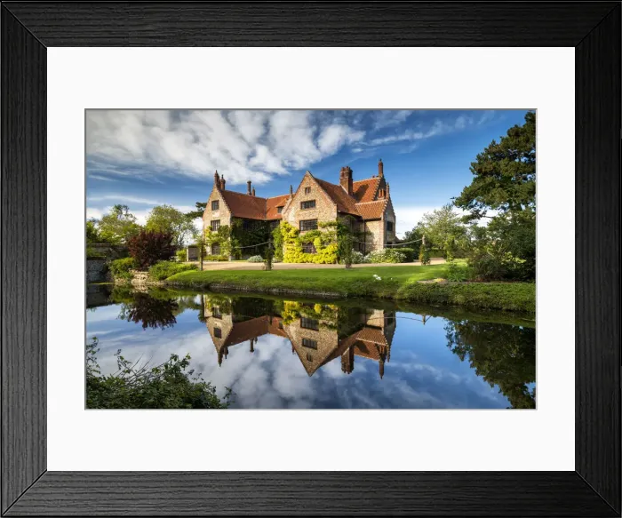 Framed Print : Hindringham Hall Reflecting in Moat, Norfolk, England Framed Print : Hindringham Hall Reflecting in Moat, Norfolk, England