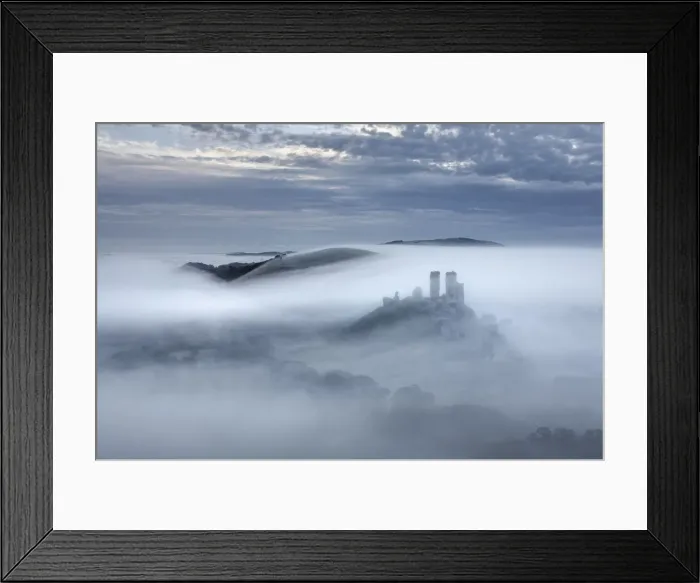 Framed Print : Corfe Castle in the mist, Dorset, England Framed Print : Corfe Castle in the mist, Dorset, England