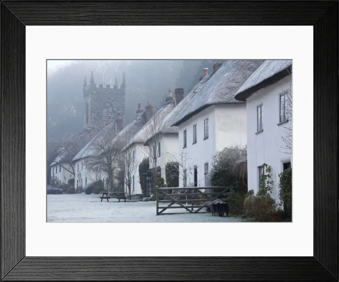 Framed Print : Thatched cottages at Milton Abbas in winter, Dorset, England Framed Print : Thatched cottages at Milton Abbas in winter, Dorset, England