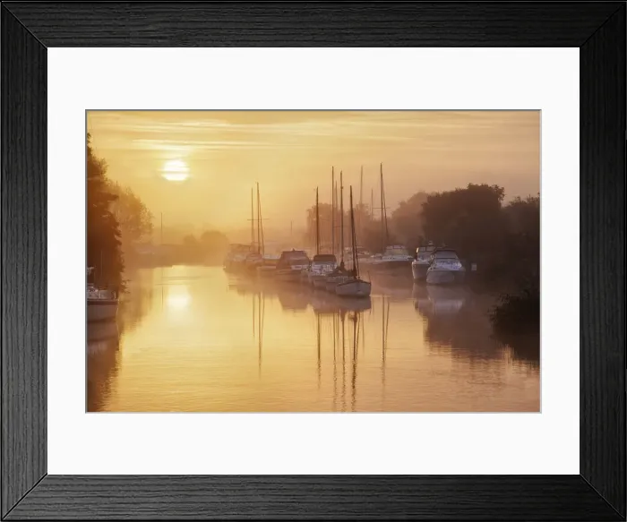 Framed Print : Sunrise over the River Frome at Wareham, Dorset, England, UK Framed Print : Sunrise over the River Frome at Wareham, Dorset, England, UK