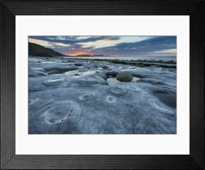 Framed Print : Ammonite Graveyard at sunrise, Monmouth Beach, Lyme Regis Framed Print : Ammonite Graveyard at sunrise, Monmouth Beach, Lyme Regis