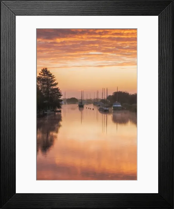 Framed Print : Sunrise over the River Frome at Wareham, Dorset, England, UK Framed Print : Sunrise over the River Frome at Wareham, Dorset, England, UK