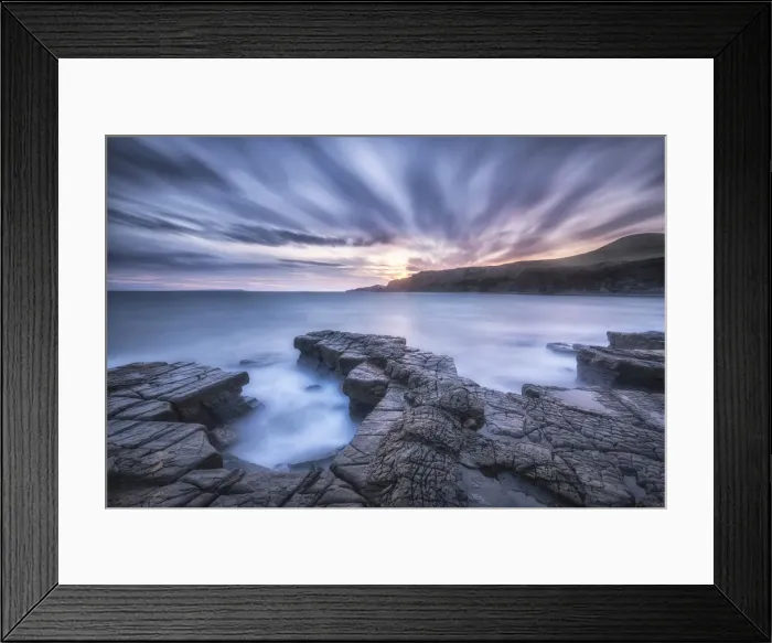 Framed Print : Broad Bench at sunset, Kimmeridge Bay, Jurassic Coast, Dorset, England Framed Print : Broad Bench at sunset, Kimmeridge Bay, Jurassic Coast, Dorset, England